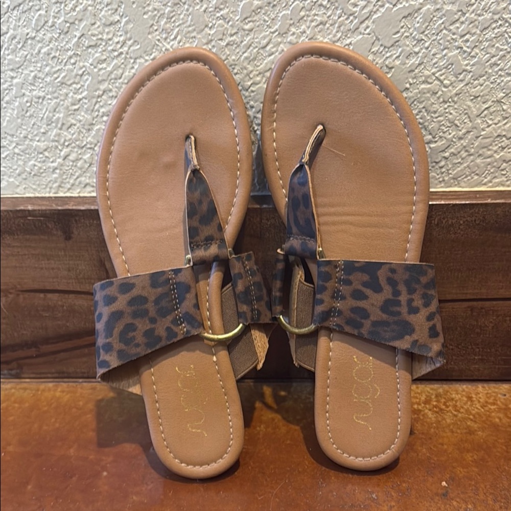 Sugar Leopard Print Sandals with Gold Accents